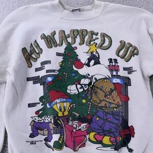 Vtg Looney Tunes Freeze‎ Sweatshirt CROP FIT Small Crewneck Christmas Tweety 90s